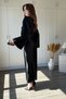 Satin Belted Waist Draped Padded Maxi Black Dress - 5