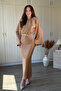 Satin Belted Waist Draped Padded Maxi Beige Dress - 3