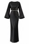 Satin Belted Waist Draped Padded Maxi Black Dress - 2