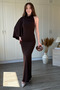 Shoulder Detail, Backless, High Neck Maxi Brown Dress