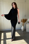 Shoulder Detail, Backless, High Neck Maxi Black Dress - 5