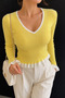 Women's V-Neck Ruffled Knit Sweater - 2