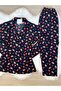 Navy Blue Cookie Man and Mug Patterned Suede Shirt Collar Long Sleeve Pajama Set - 8