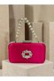 Fuchsia Pink Satin Silver Metal Detailed Crystal Stone Embroidered Chain Strap Women's Evening Dress Bag Wedding Engagement Graduation - 4