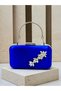 Saks Blue Satin Silver Metal Detailed Crystal Stone Embroidered Chain Strap Women's Evening Dress Bag Wedding Engagement Graduation - 5