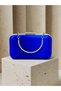 Saks Blue Satin Silver Metal Detailed Crystal Stone Embroidered Chain Strap Women's Evening Dress Bag Wedding Engagement Graduation - 5