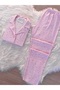 Pink Star Patterned Suede Shirt Collar Long Sleeve Pajama Set - 4