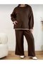 Plus Size Knitwear Top and Bottom Brown Set - 3