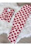 Pink with Red Heart Pattern Suede Shirt Collar Long Sleeve Pajama Set - 4