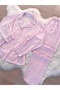 Pink Star Patterned Suede Shirt Collar Long Sleeve Pajama Set - 8