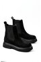 Women's Black Suede Elastic Detail Thick Sole Boots Un001-0802 - 2