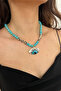 Handmade Ceramic Evil Eye Pendant with Turquoise and Agate Natural Stone Special Design Women's Necklace - 5
