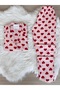 Pink with Red Heart Pattern Suede Shirt Collar Long Sleeve Pajama Set