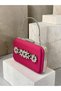Fuchsia Pink Satin Silver Metal Detailed Crystal Stone Embroidered Chain Strap Women's Evening Dress Bag Wedding Engagement Graduation - 6