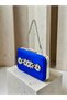 Saks Blue Satin Silver Metal Detailed Crystal Stone Embroidered Chain Strap Women's Evening Dress Bag Wedding Engagement Graduation - 5