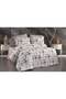 Premium Double Duvet Cover Set with Plaid Patterned Elastic Sheets Cream - 4