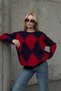 Women's Round Neck Diamond Patterned 100% Acrylic Knitwear Blouse Sweater - 3