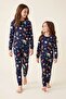 Unisex Children's Christmas Cookie Patterned Navy Blue Pajama Set - 6