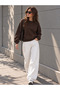 Women's Brown Sweat Modal Fabric Oversize Basic Crew Neck Sweatshirt - 4
