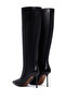 Women's Black Zippered High Thin Heeled Leather Boots Wf100001Dv - 6