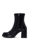 Women's Black Zippered Thick Heeled Leather Boots Wf190062Dv - 3