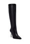 Women's Black Zippered High Thin Heeled Leather Boots Wf100001Dv - 8