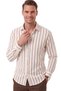 Men's 100% Cotton Slim Fit Slim Fit Linen Textured Striped Long Sleeve Brown Shirt 2600034