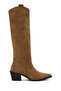 Women's Tan Thick Heeled Suede Leather Cowboy Boots Af170005Ds