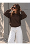 Women's Brown Sweat Modal Fabric Oversize Basic Crew Neck Sweatshirt - 3