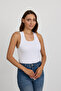 Women's Ribbed Thick Strap Basic White Blouse Undershirt - 8