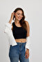 Kadın Siyah Crop Kalın Askılı Basic Bluz Atlet - 5