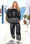 Black Authentic Patterned Pants and Blouse Set - 2