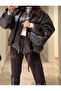 Oversized Leather Jacket with Collar Detail - 3