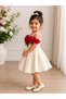 Girls Scuba Fabric Rose Flower Party Dress Princess 3D Floral Appliqué, Special Occasion Wear, Pleated Skirt, Off-Shoulder Style, Toddler & Girls - 2
