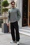 Khaki Half Turtleneck Slim Fit Men's Sweatshirt E7202 - 4