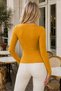 Women's Round Neck Long Sleeve Chest Window Detail Ribbed Textured Body-Fitting Lycra Stretchy Stylish Casual Mustard Knitwear Blouse - 3