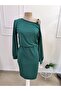 Women's long sleeve one shoulder open buckle detailed midi janjan crepe dress - 4