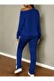 Women's one shoulder open long sleeve viscose two thread blouse and side stripe detailed trousers two piece set - 2