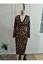 Women's long sleeve lace collar back slit patterned midi dress - 4