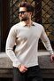 Stone Color Polo Collar Textured Men's Knitwear Sweater E7511 - 3