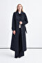 Long Navy Blue Jacket with Belt and Pocket Flaps Giy Çık 14008 - 2
