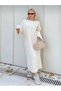 Hair Braid Crew Neck Knitwear Dress - Stone - 2