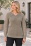 Women's Notched Collar Long Sleeve Sleeves Diamond Patterned Knit Textured Rib Detailed Stylish Elegant Soft Casual Mink Knitwear Sweater - 5