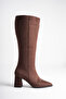 Women's Brown Suede Boots with Zipper and Thick Heels - 6