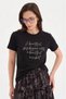 Women's 100% Cotton T-Shirt with Beaded Lettering Embroidery Detail on the Front - 3