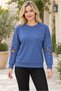 Women's Round Neck Long Sleeve Off Shoulder Leaf Pattern Motif Comfortable Fit Stylish Casual Blue Sweater - 5