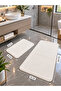Plush Ecru Set of 2 Washable Non-Slip Based Post Plush Bathroom Rug - 2