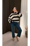 Navy striped crew neck sweater - ecru & navy blue - 2