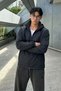 Men's Trend Zippered Seasonal Striped Black Raincoat & Windbreaker - 4