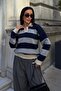 Women's Navy Blue Contrast Striped Polo Collar Relaxed Sweater - 2